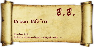 Braun Béni névjegykártya
